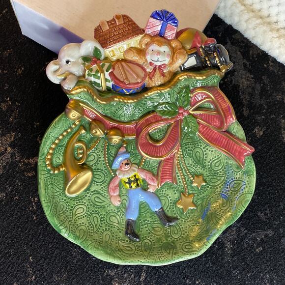 VINTAGE 1995 Fitz & Floyd Santa Bag Plate Decorative Piece Canape Dish - Picture 6 of 7